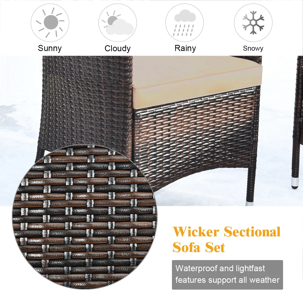 4PCS Patio Rattan Furniture Set Armrest Cushion Sofa Coffee Table withShelf Garden