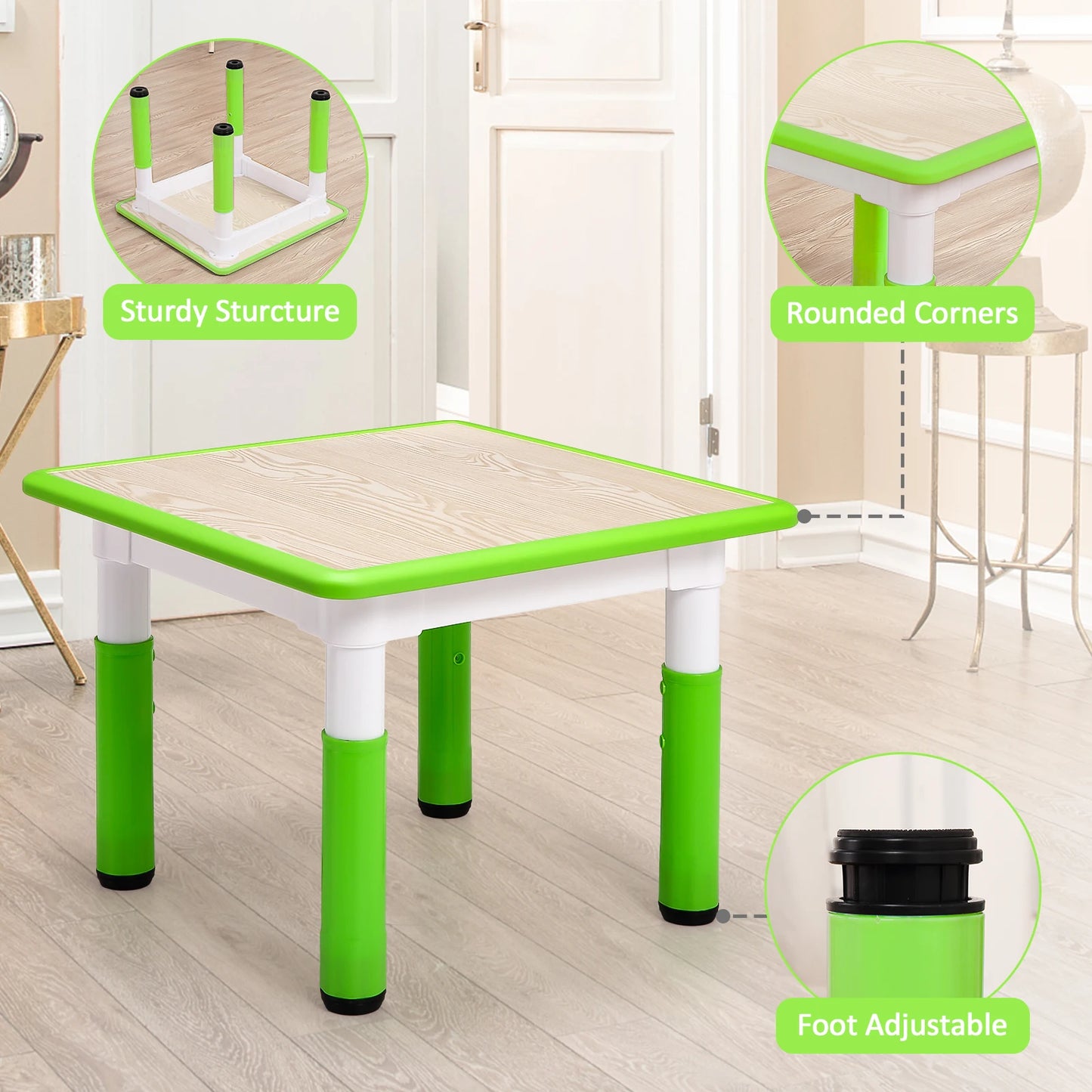 Kids Table And 4 Chairs Set Height Adjustable Non Slip Legs Graffiti Top