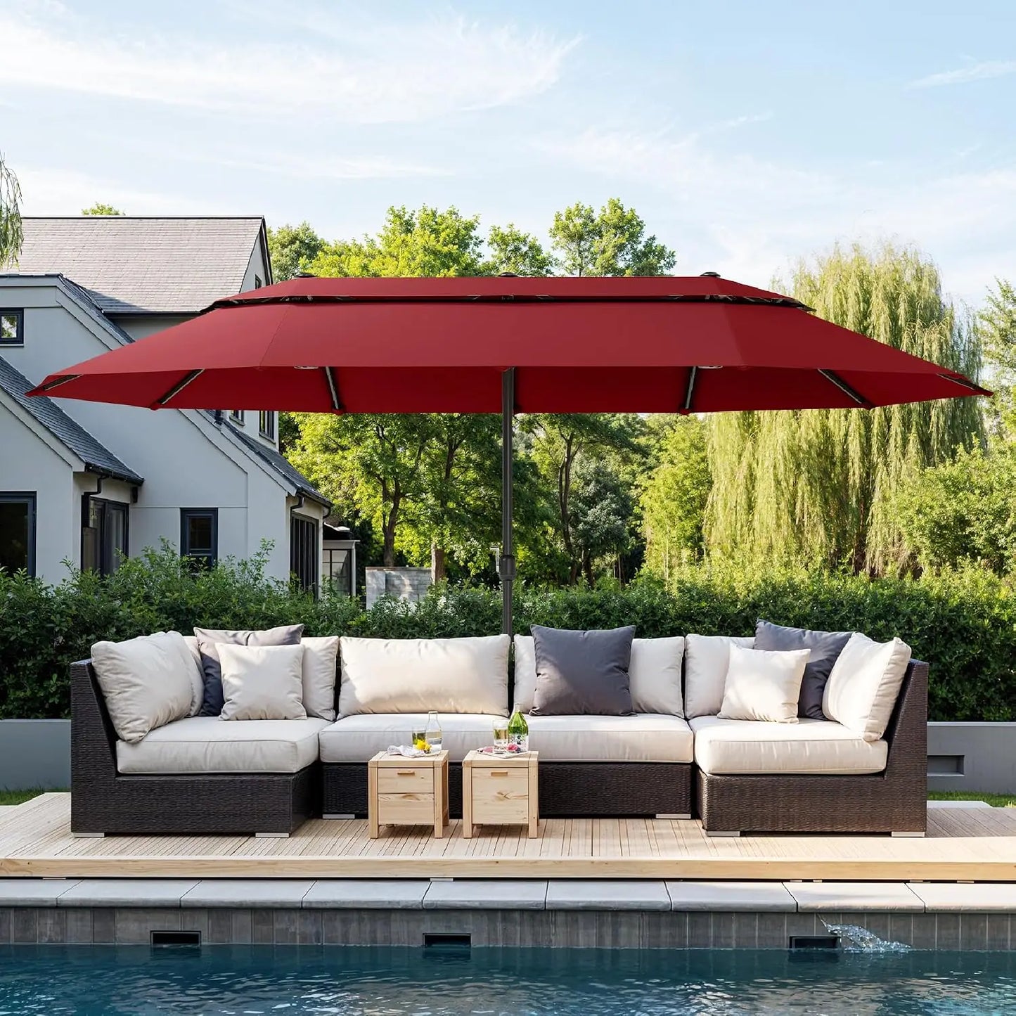 15ft Extra Large Rectangular Market Patio Umbrella,Heavy Duty,Base Included,Outdoor,Custom
