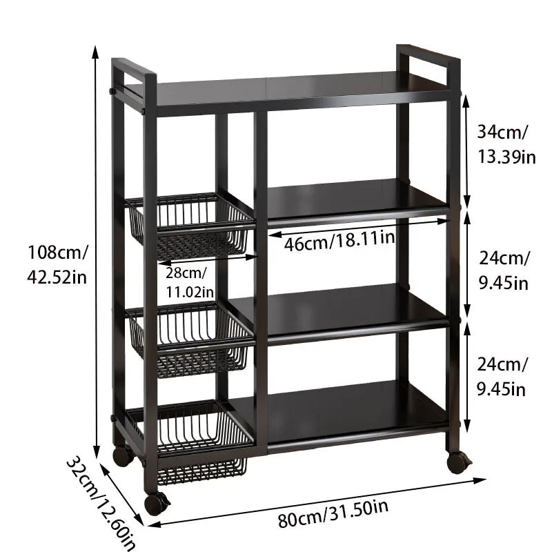 Multifunctional Removable Cabinet Storage Rack 4 Tier Black Metal Organizer