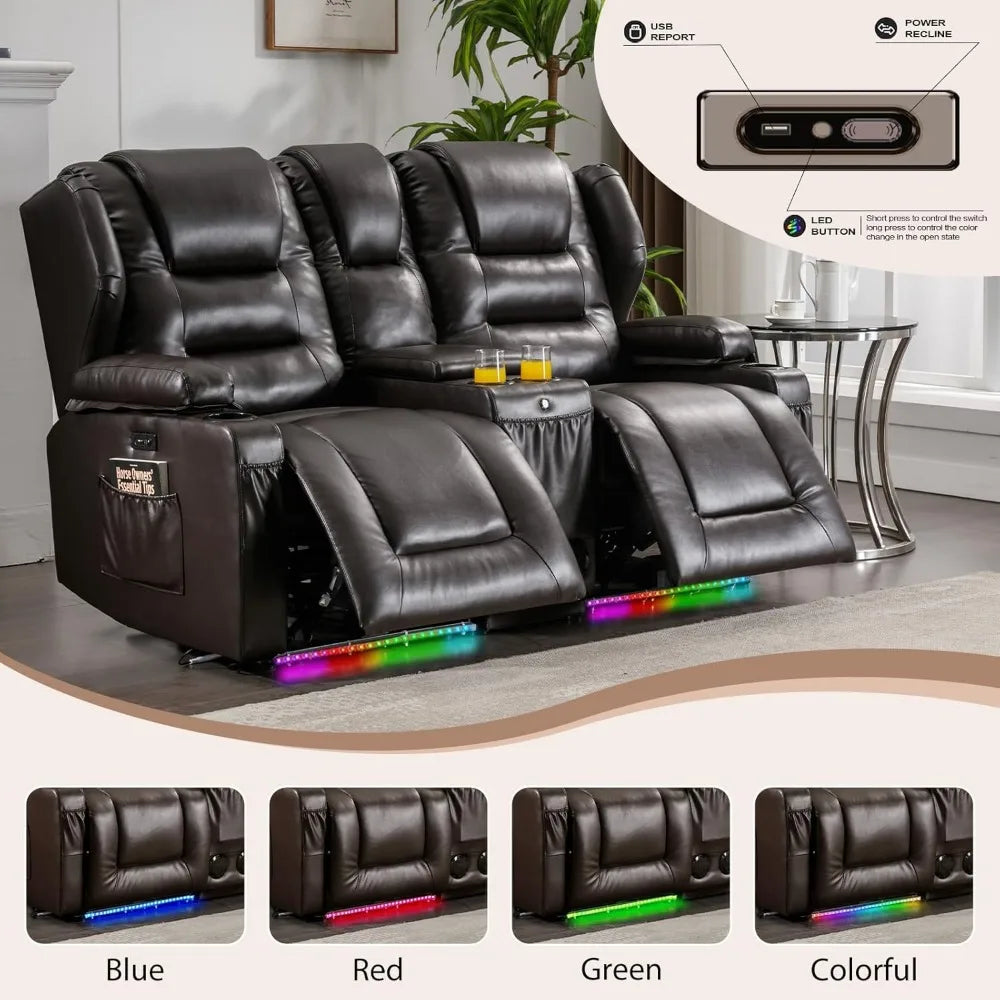 2-Seater Power Loveseat Recliner Electric Reclining Sofa Couch Wall Hugger Recliner Home Theater Seating w/Multi-Function Consol