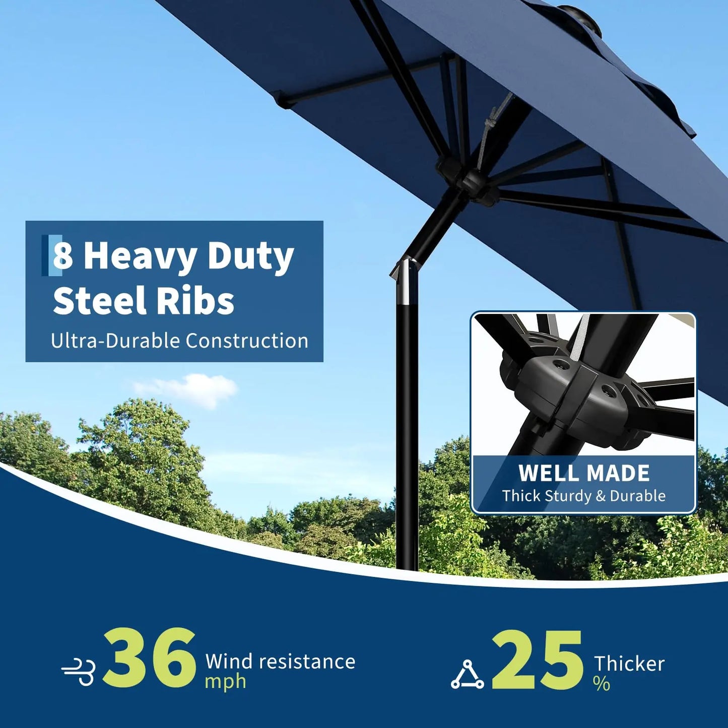10 Foot Patio Market Umbrella With Crank Lift and Tilt Waterproof