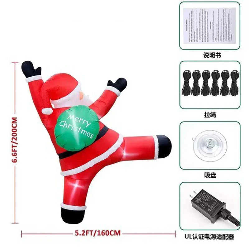 2.4M 8FT Christmas Inflatable Wall-Climbing Elderly Figure Seated Gift Hat Christmas Tree Decoration Outdoor Garden Ornament