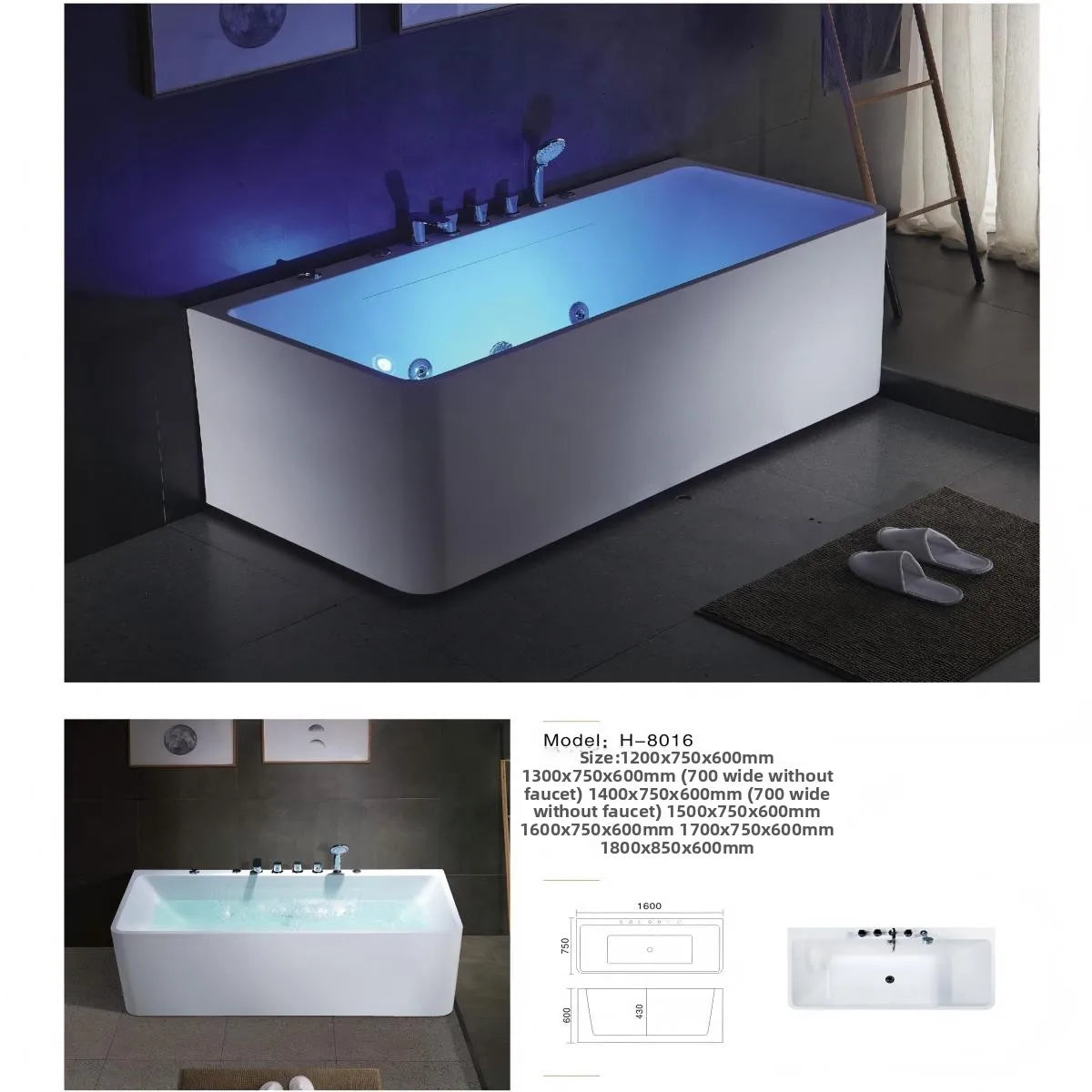 Outdoor Jacuzzi Spa Hot Tub Large Acrylic Massage Bathtub Thermostatic Villa