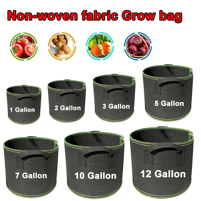 Thickened Nonwoven Grow Bags 1 to 12 Gallons with Handles for Vegetables