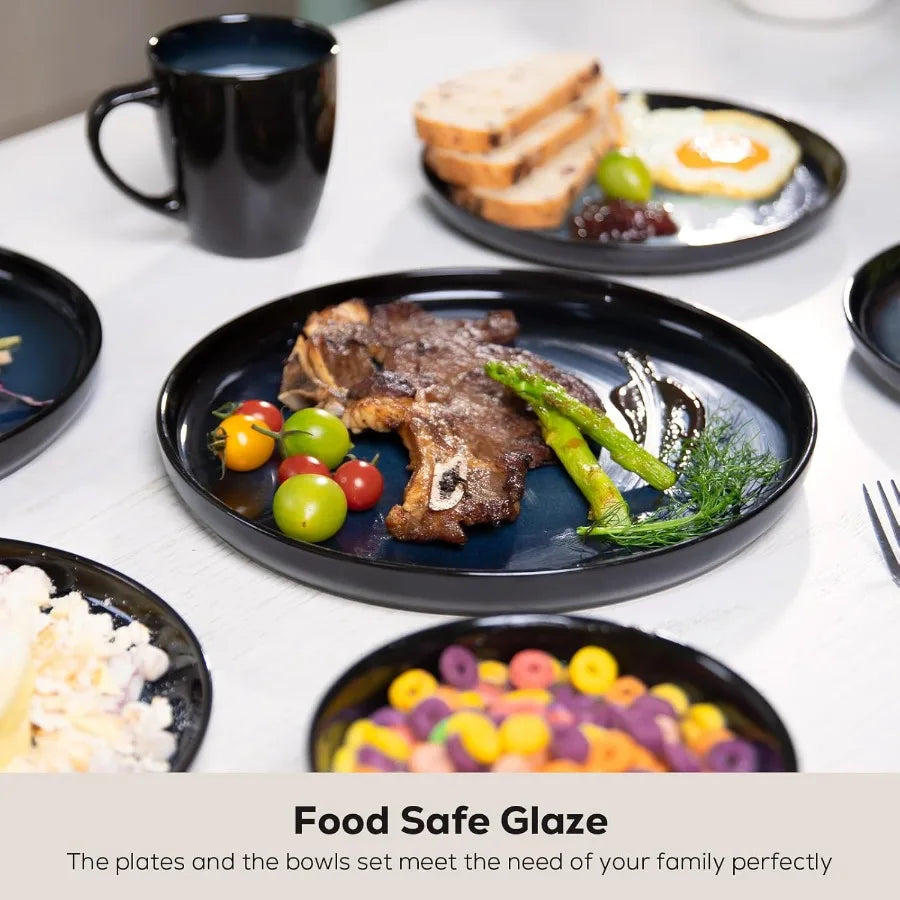 Ceramic Dinnerware Set 18 Pcs for 6 Stoneware Plates and Bowls Chip Resistant