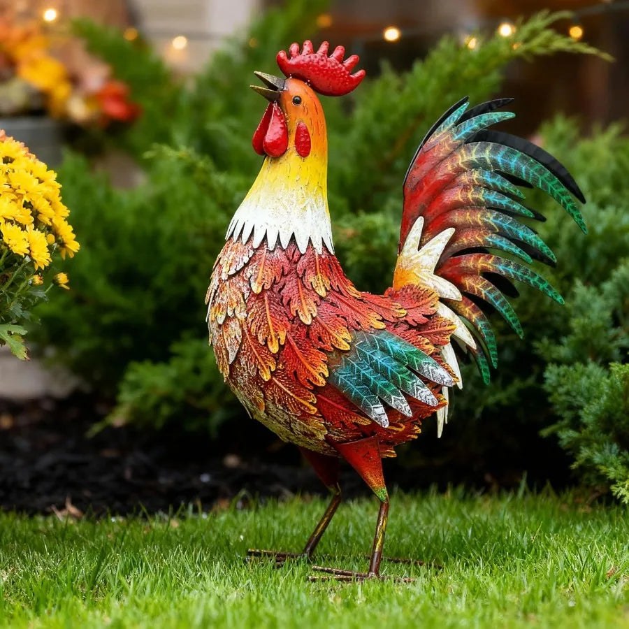 21 Inch Metal Rooster Yard Decor Outdoor Garden Statue For Backyard Patio
