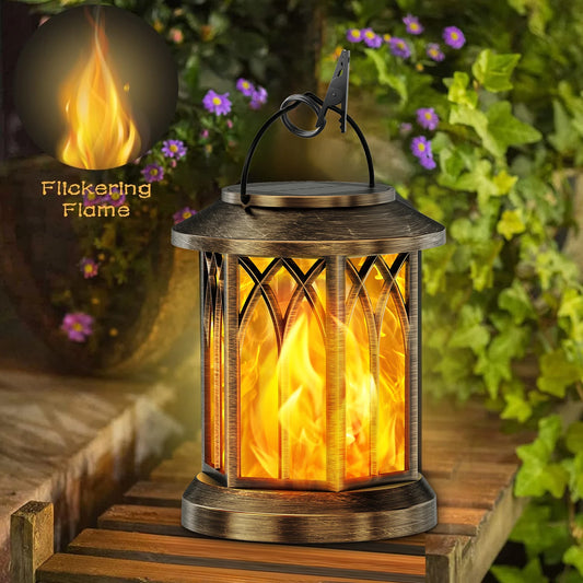 2 Pack Flickering Flame Solar Lanterns Garden Outdoor