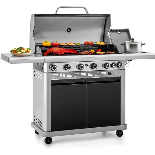Six Burner Propane Grill With Side Burner Grates Outdoor