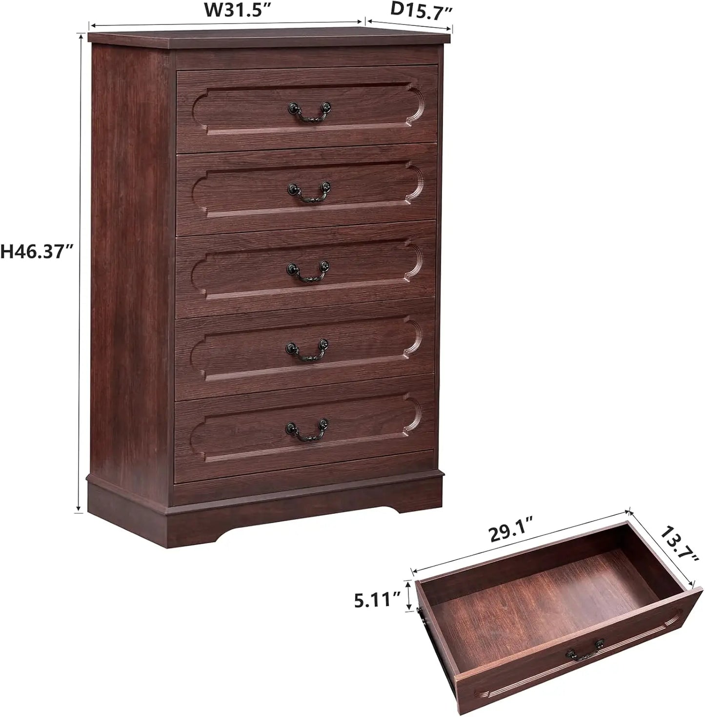 Farmhouse Cherry Wood Chest of Drawers for Bedroom Rustic Wide