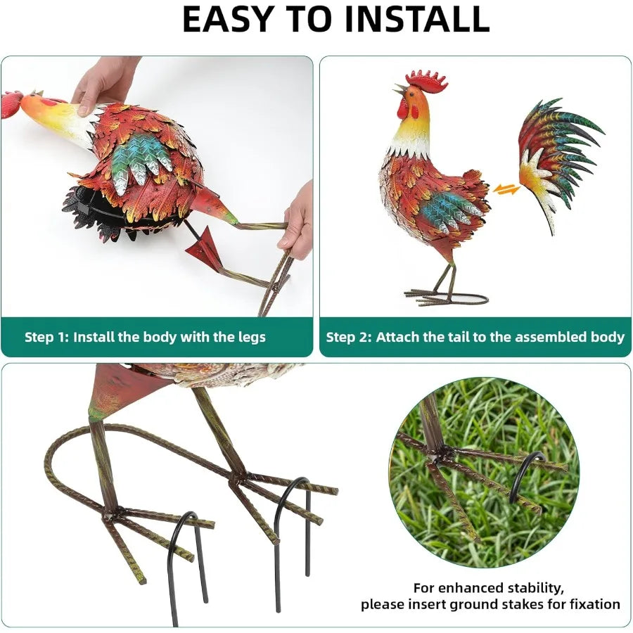 21 Inch Metal Rooster Yard Decor Outdoor Garden Statue For Backyard Patio