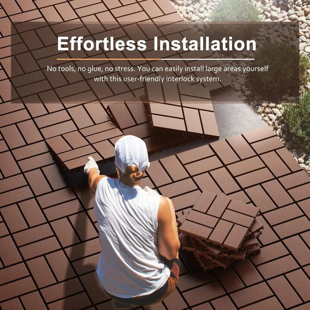 Interlocking Deck Tiles, Patio Deck Tiles, 44 Pack Deck Tiles Interlocking Outdoor All Weather, 12"x12", 8 Slat, 44 Sq. t, Highl