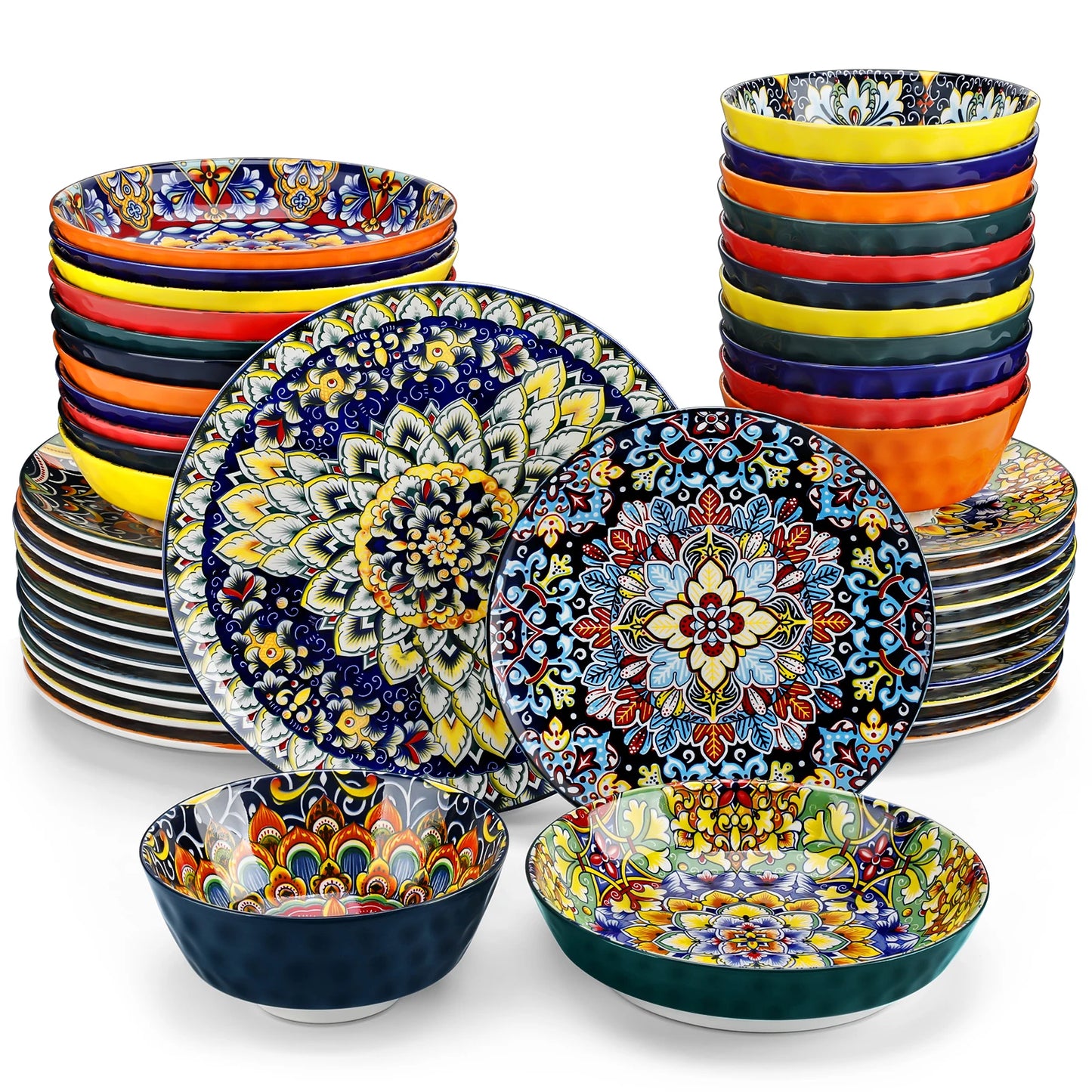 Vancasso Stoneware Dinnerware Set Bohemian Style For 6 Dinner Plates Pasta Bowls