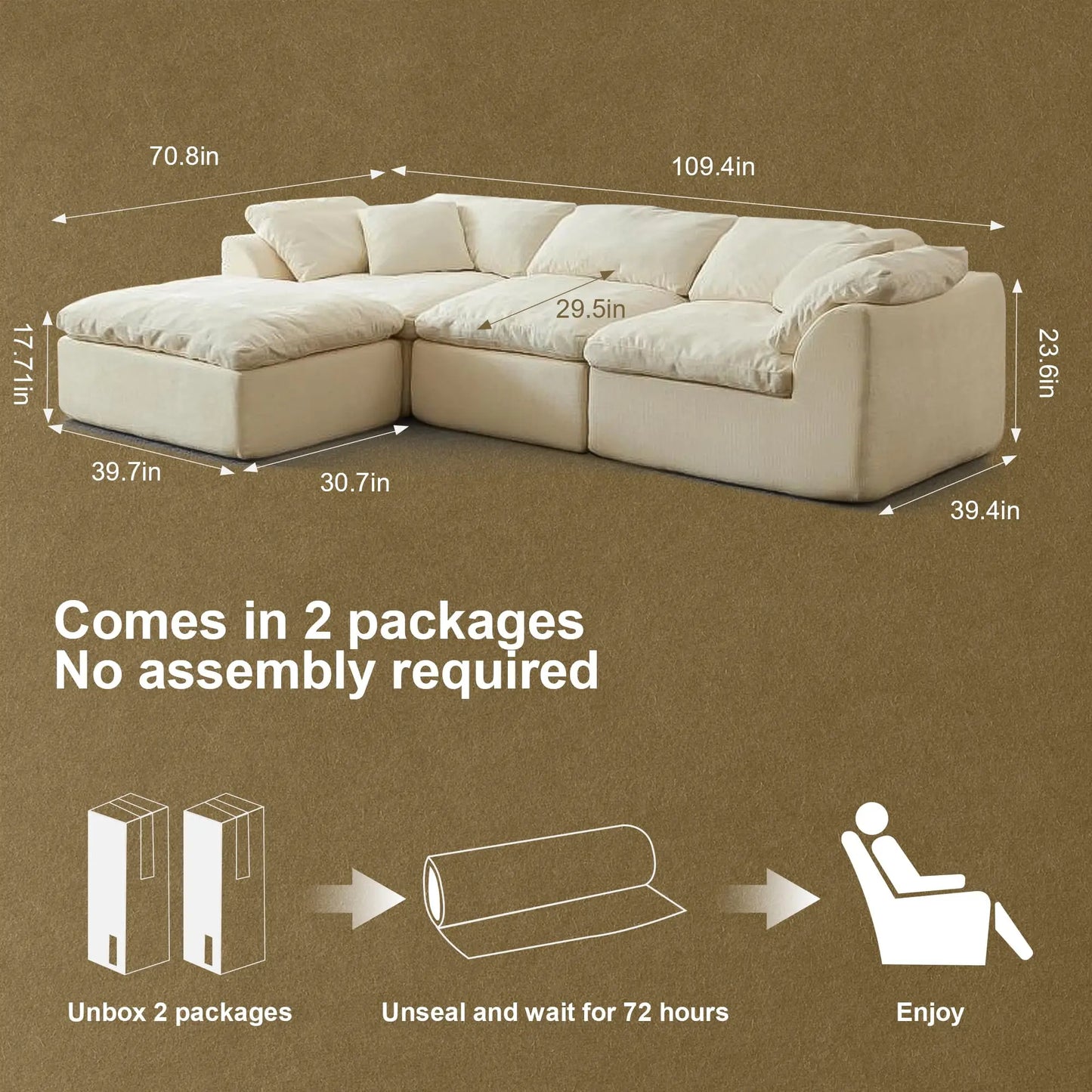 Modern Blue L Shaped Deep Seat Sectional Sofa With Ottoman