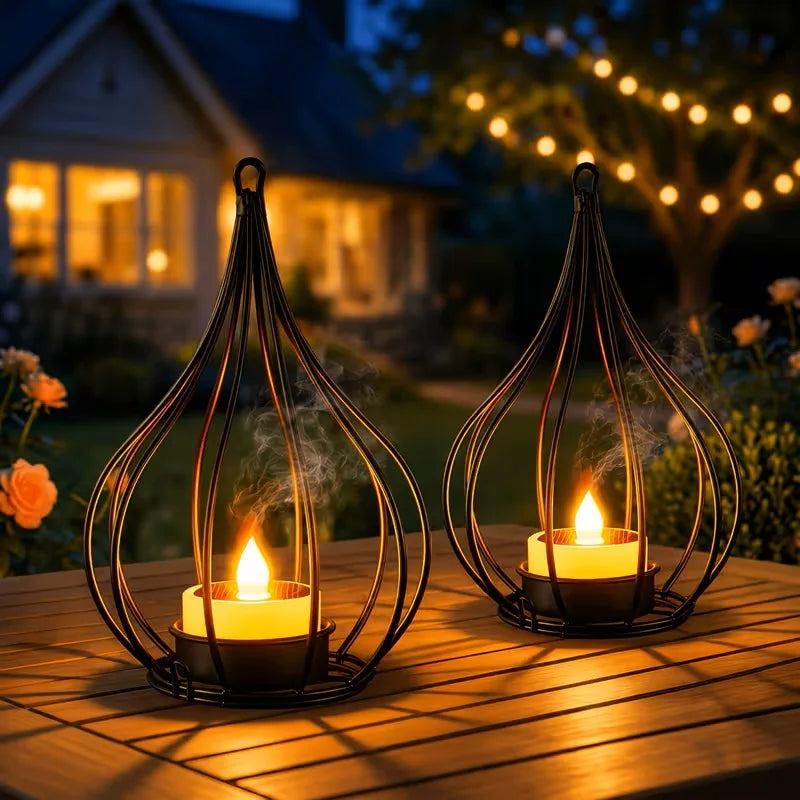 2 Pack Solar Lanterns Outdoor Waterproof,Hanging Solar Lights Outdoor with Flickering Flameless Candle,Gifts for Women Mom Grandma,Outdoor Solar Lanterns for Garden Patio Backyard Pathway Decor