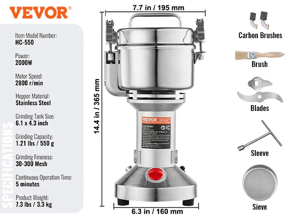 SucceBuy 150-2500g Electric Grain Mill Grinder Commercial Swing Spice Grinders for Dry Herbs Grains Spices Cereals Coffee Corn