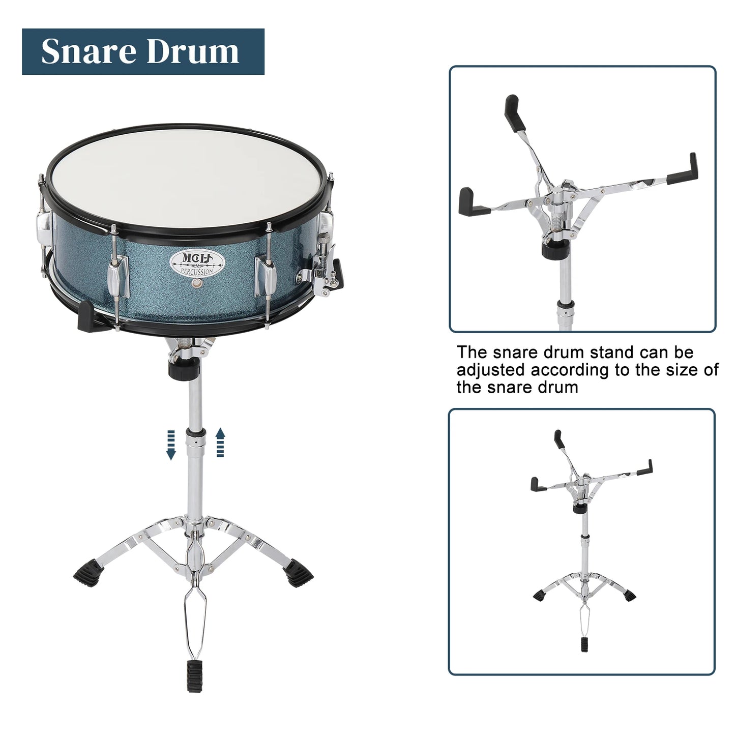 Full Size Adult 5 Piece Black Drum Set With Bass Drum Hi Hat Cymbals Crash Ride
