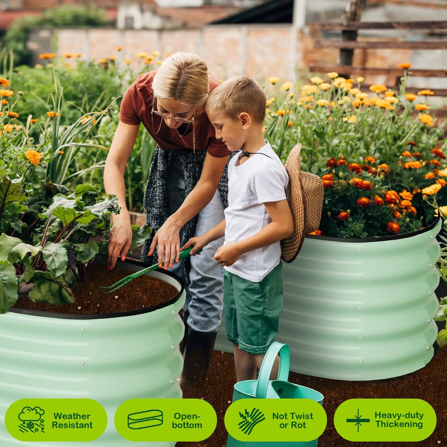 Two Pack Oval Galvanized Steel Raised Garden Beds With Open Base Safety Edge