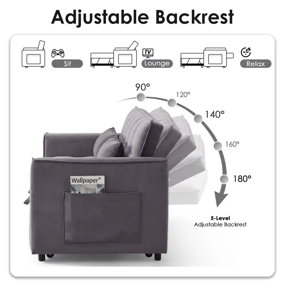 One In One Convertible Sleeper Sofa Bed Modern Loveseat With Adjustable Backrest