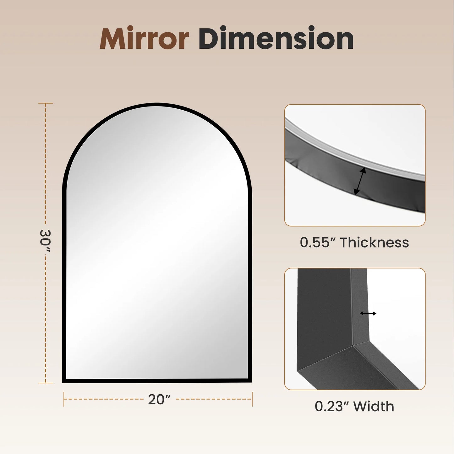 JHK 26x38 Arched Metal Framed Wall Mirror For Bathroom