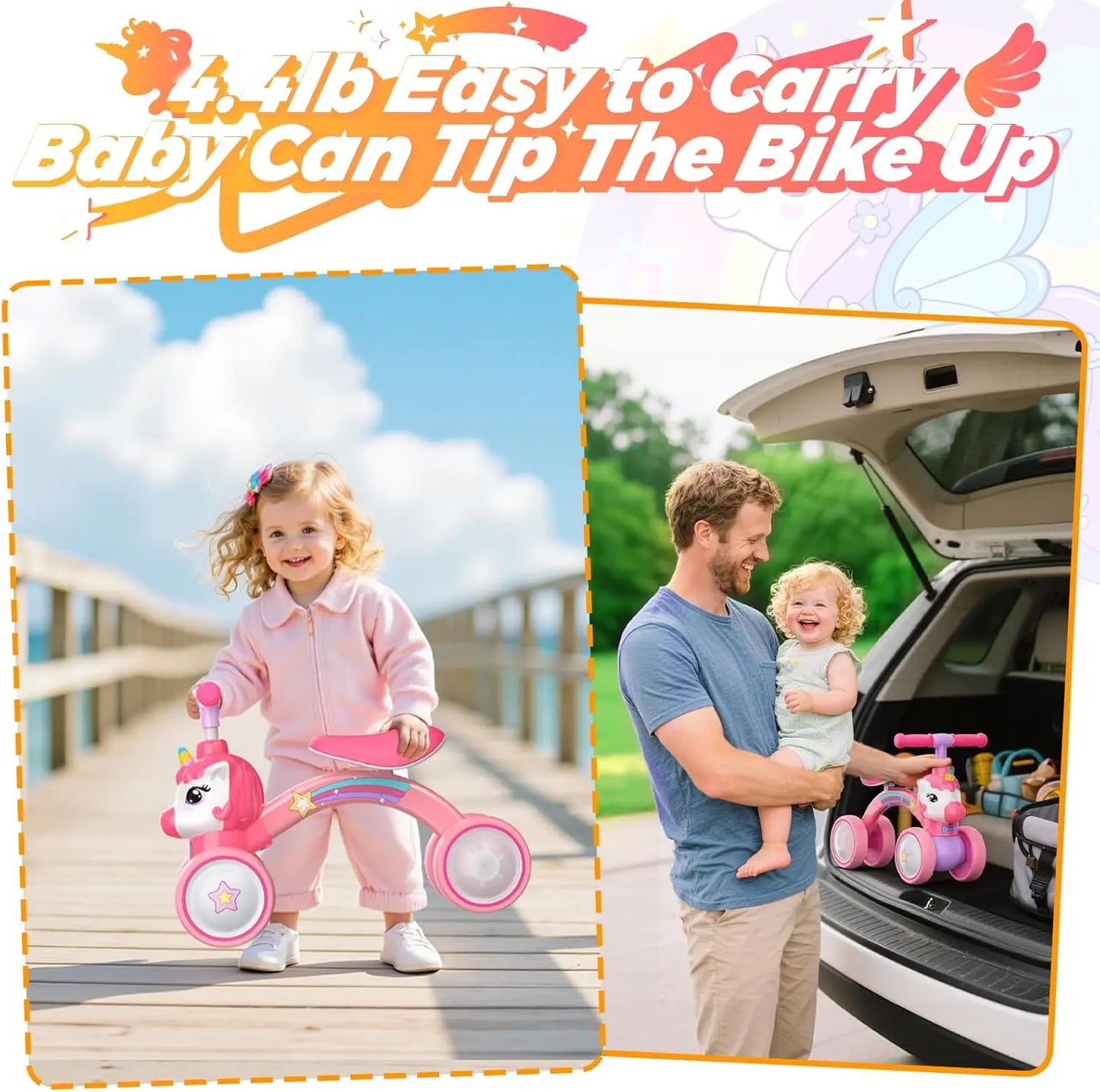 Unicorn Toddler Balance Bike No Pedal With Light Up Wheels For Girls