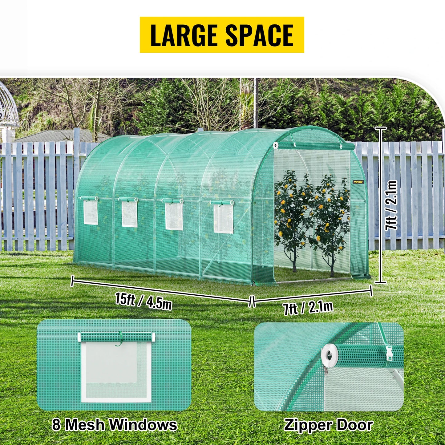 SucceBuy Walk In Greenhouse With Galvanized Frame And Waterproof Cover 15x7x7 Ft