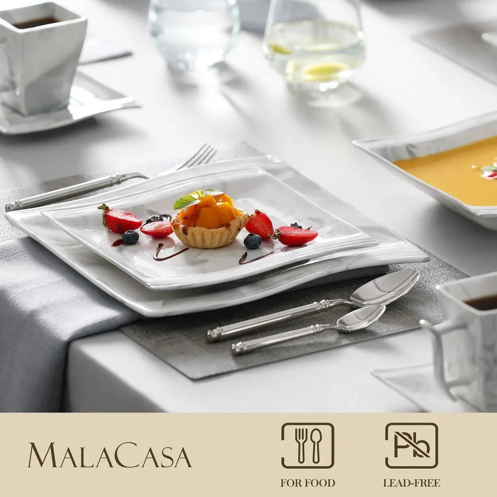 Malacasa Flora Marble Porcelain Dinnerware Set 30 Piece With Plates And Saucers