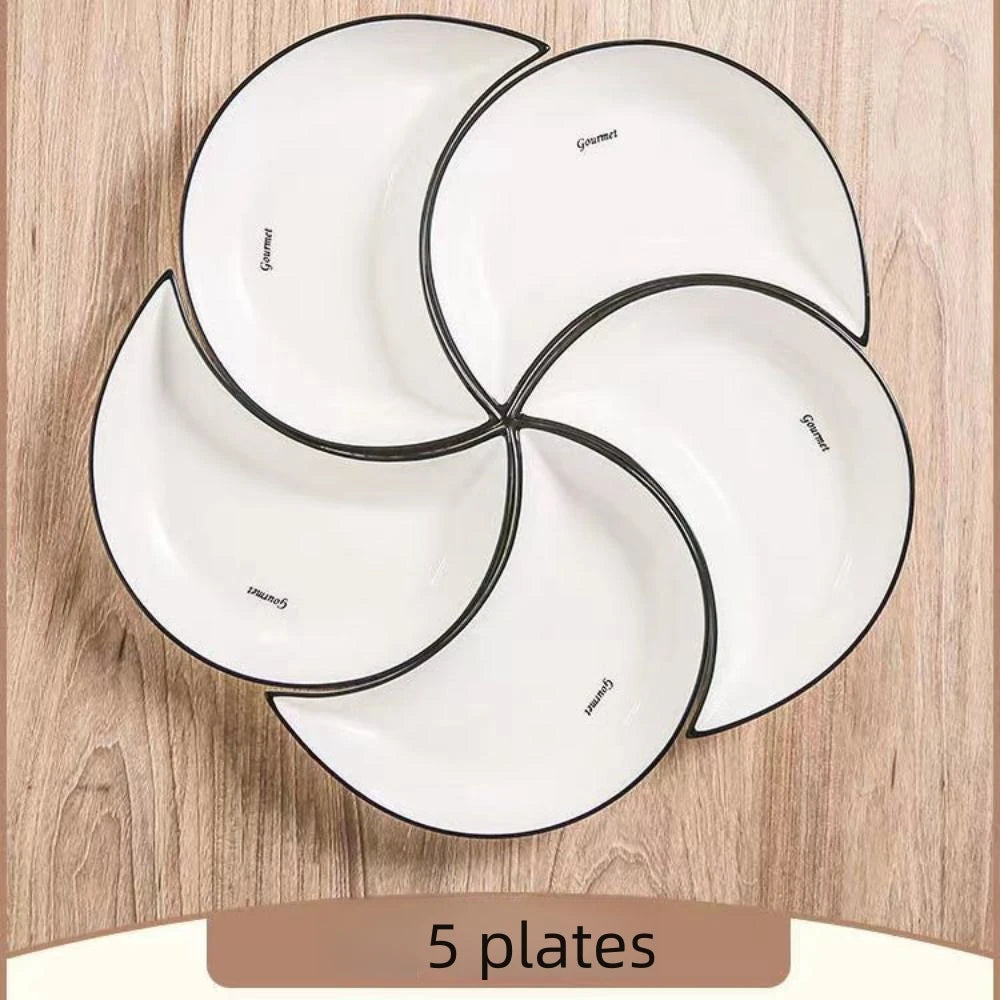 5 Piece Reunion Moon Shaped Ceramic Dinnerware Set For Hot Pot Plates