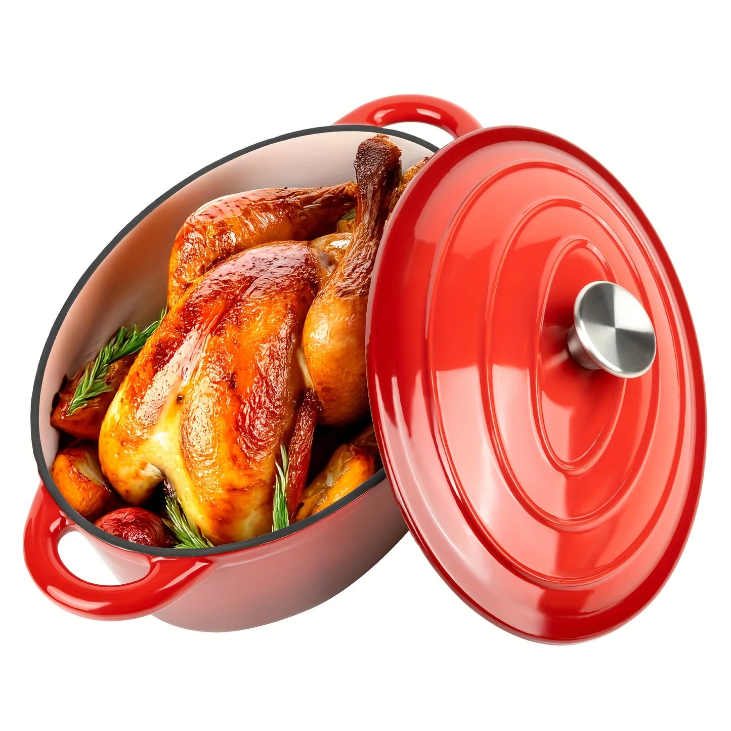 Four Point Five Qt Enameled Cast Iron Dutch Oven With Lid Dual Handles Nonstick
