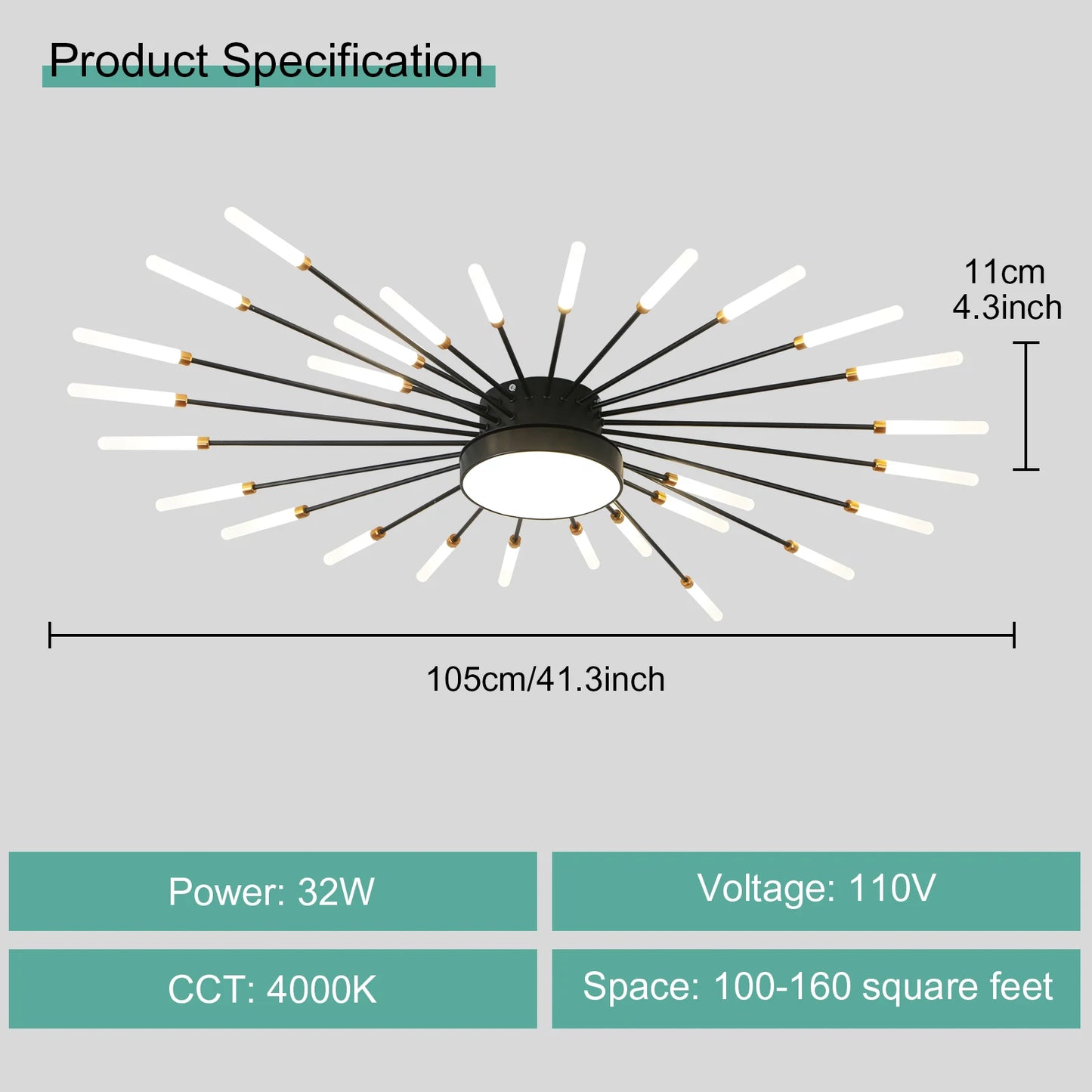 Modern LED Ceiling Light Gold Black Living Room AC 90 260V
