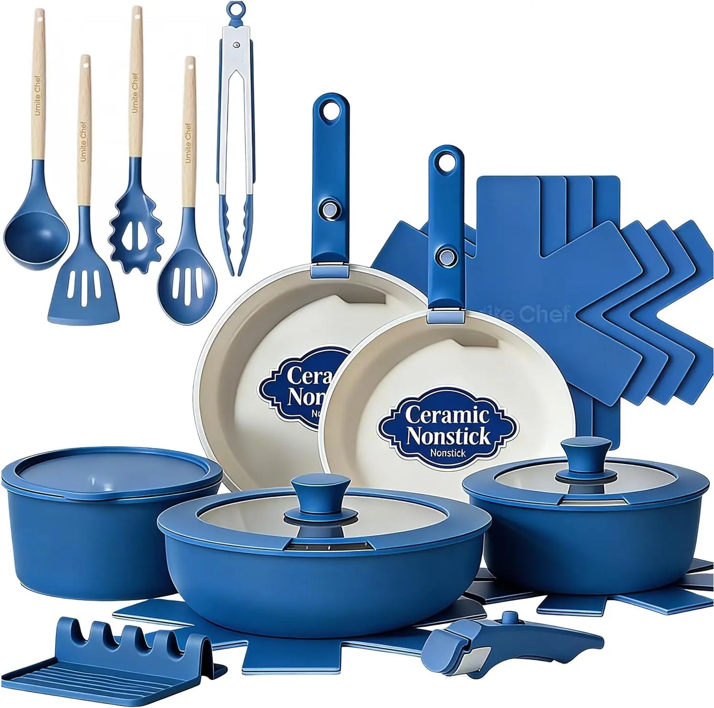 Nonstick Pots And Pans Set 21 Ceramic Cookware Detachable Handles Induction Navy
