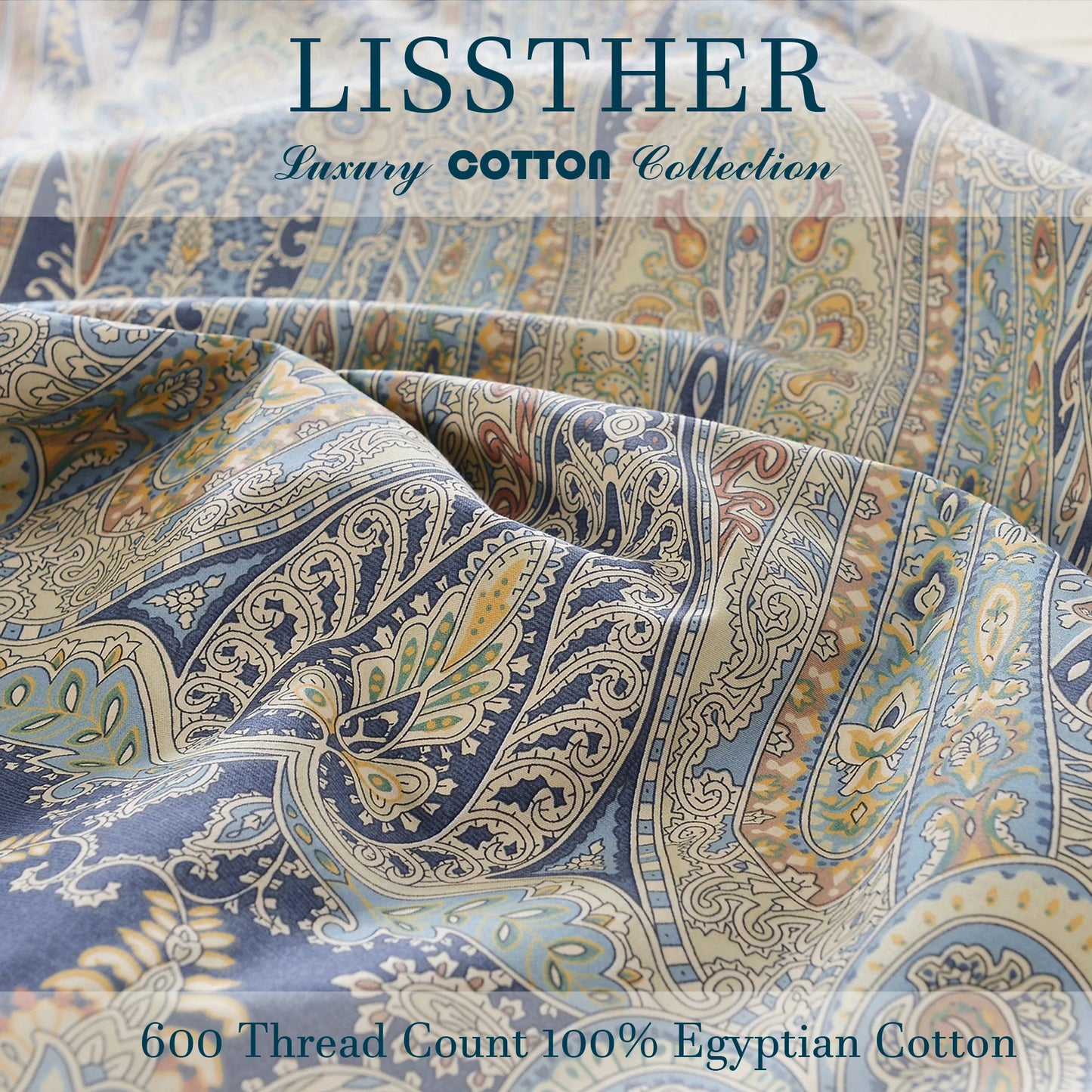 3Pc 600TC 100 Percent Egyptian Cotton Duvet Cover Set Bohemian Paisley Royal