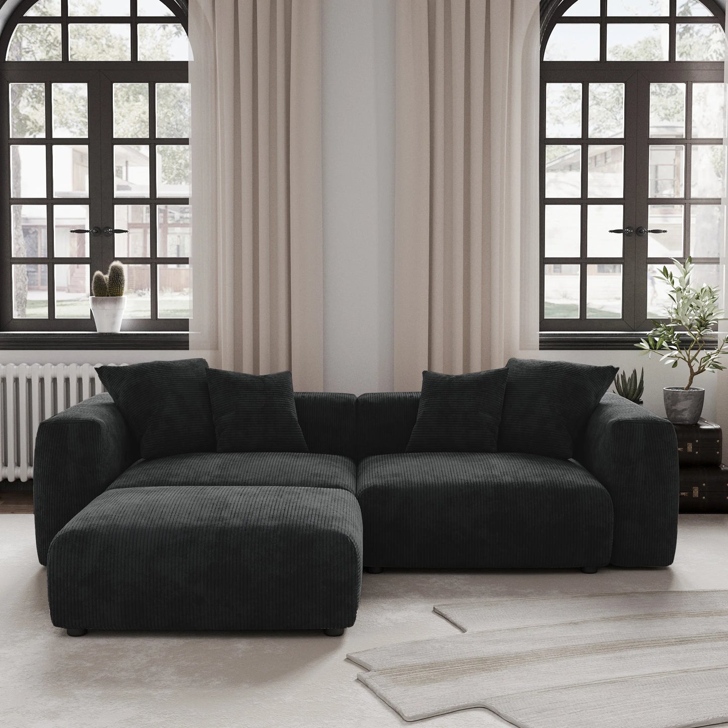 Modern Corduroy Sectional Sofa With Chaise 102Inch L Shaped Couch Hardwood Frame