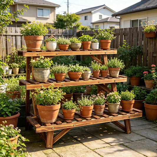 3 Tier Ladder Shelf Wood Plant Stand for Garden Balcony Living Room Plant Display Rack Flower Pot Holder Planter Organizer