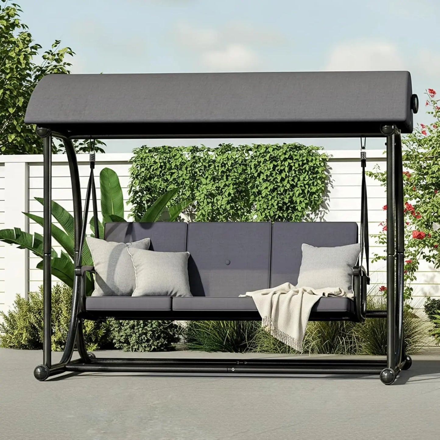 Outdoor Patio Swing With Canopy 2 In 1 Porch Swing Bed With Stand