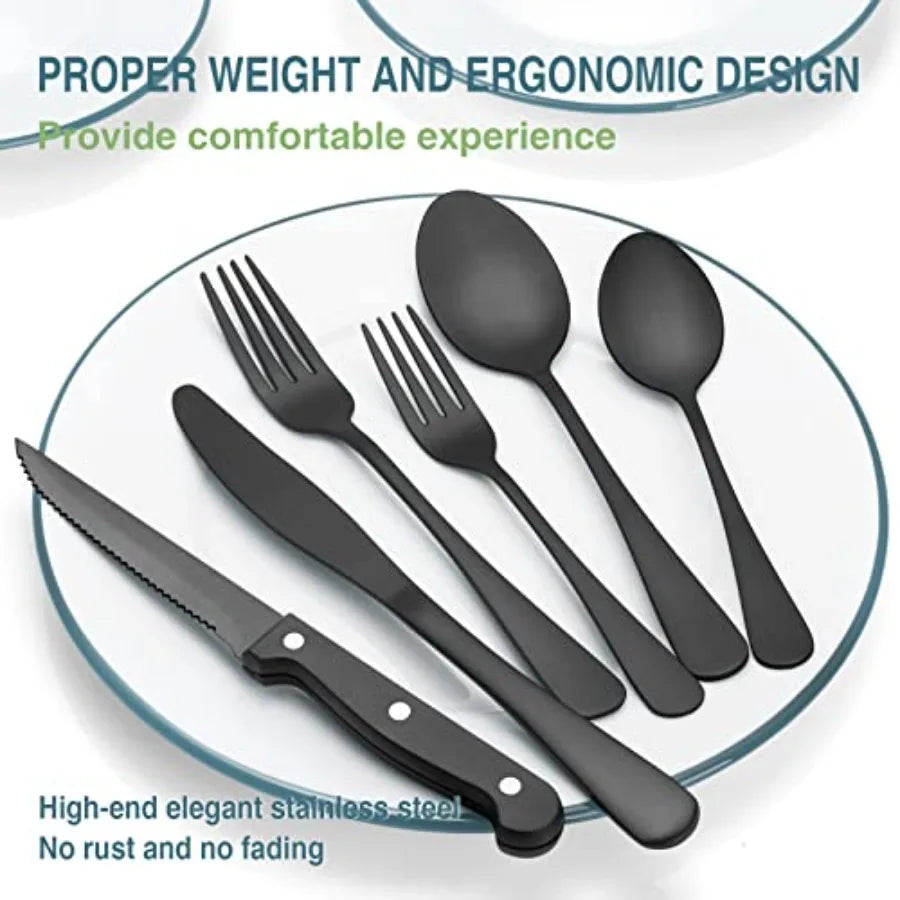 Black 49 Piece Stainless Steel Flatware Set With Drawer Organizer For 8