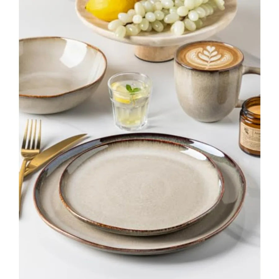 Stoneware Dinnerware Set For 4 12 Pieces Reactive Glaze Plates And Bowls