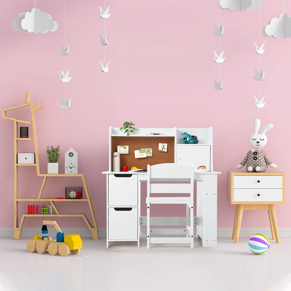 Kids Desk and Chair Set Wooden Study Table with Storage Shelf, Children School Learning Desk Set, Writing Table for Ages 3-8