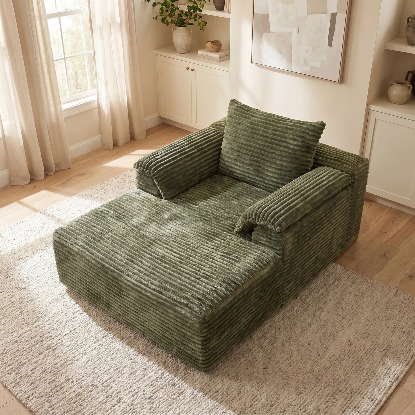 67 Inch Oversized Sofa Bed Corduroy Lounge Chair With Armrests And Pillows
