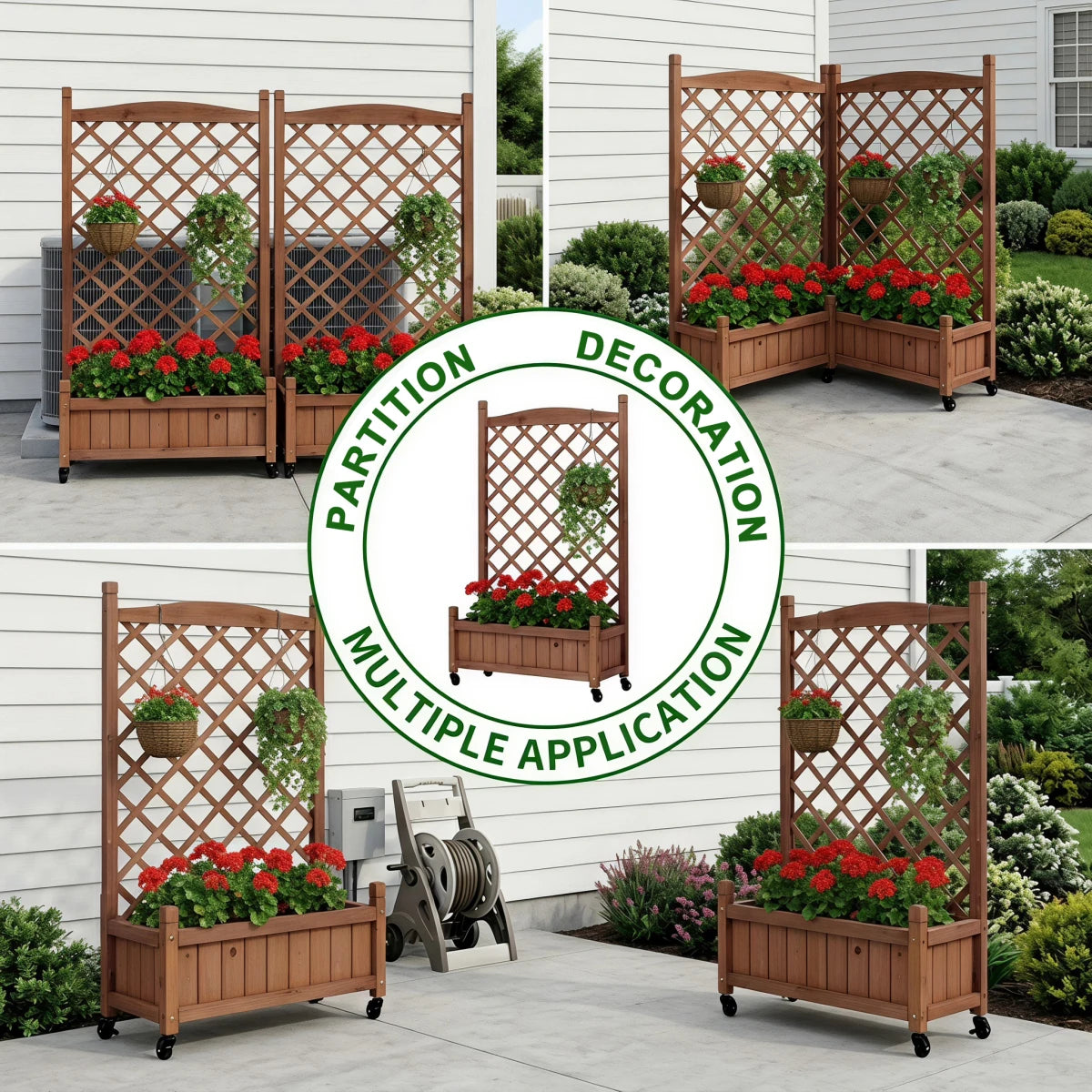 Raised Garden Bed with Trellis 2 Pack, Outdoor Wooden Planter Box & Plant Stand with Climbing Racks    RR