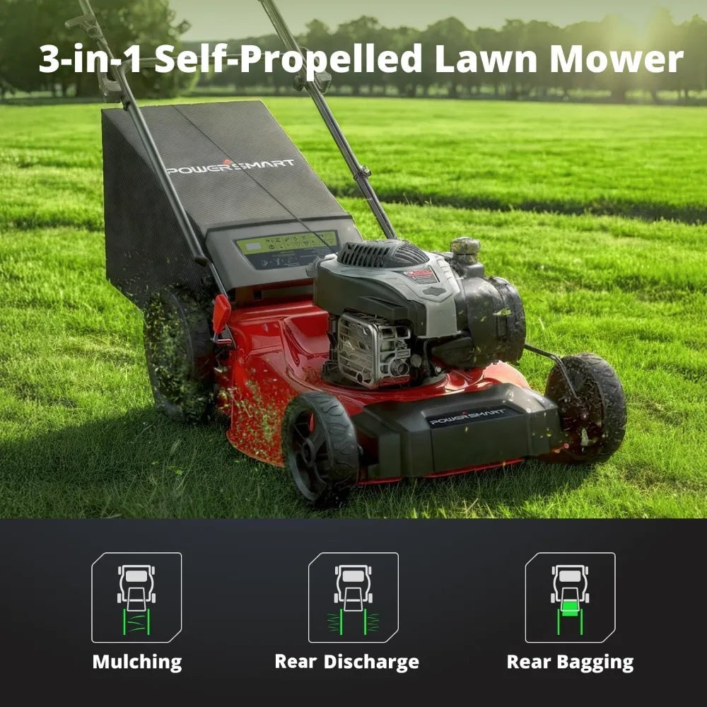 21-Inch Gas Lawn Mower with B&S Engine, 3-in-1 (Bag/Mulch/Rear Discharge), Self-Propelled, 6 Cutting Heights, Durable Steel