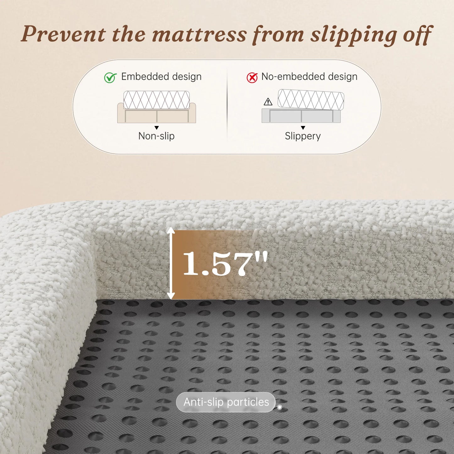 EnHomee Cloud Bed Frame with 4-inch Thick Headboard Protection, Upholstered Soft Bed Frame with Soft Rounded Corners, No Box Spring Needed