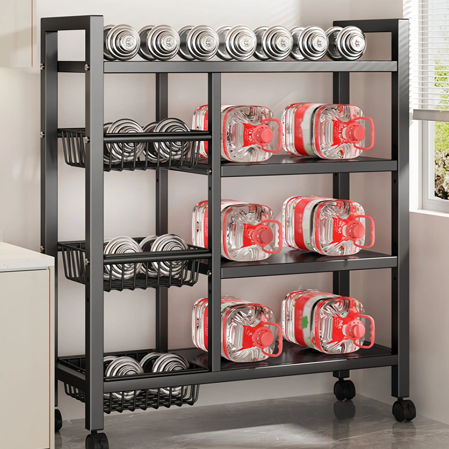 Multifunctional Removable Cabinet Storage Rack 4 Tier Black Metal Organizer