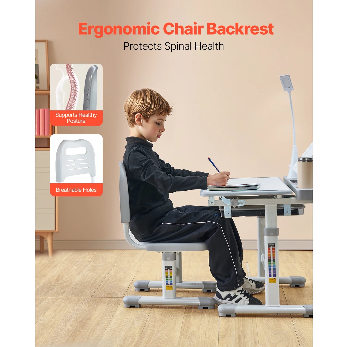 SucceBuy Kids Study Desk And Chair Set With Adjustable Height And Table Lamp