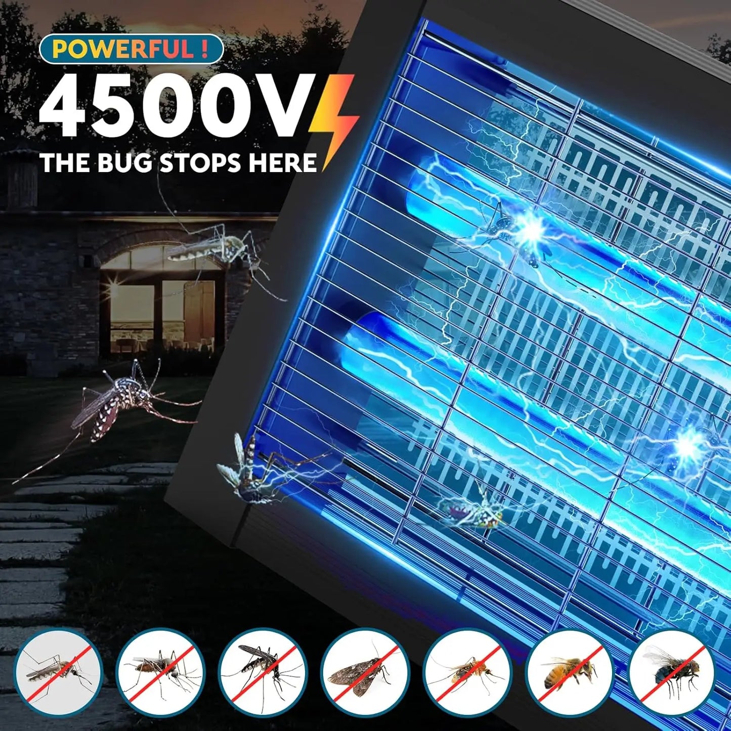 Solar Bug Zapper Outdoor 4500V Waterproof Mosquito Killer Panel Sensor