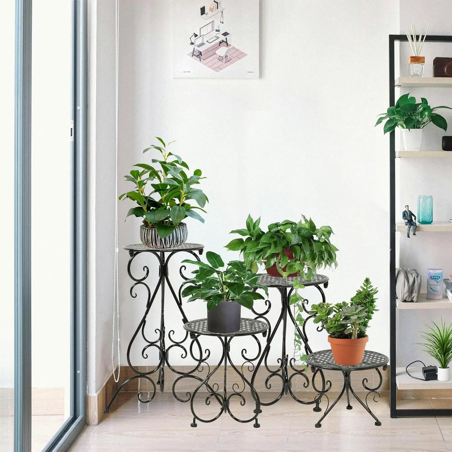 4 Pack Heavy Duty Metal Plant Stands Indoor Outdoor Rustproof With Pads