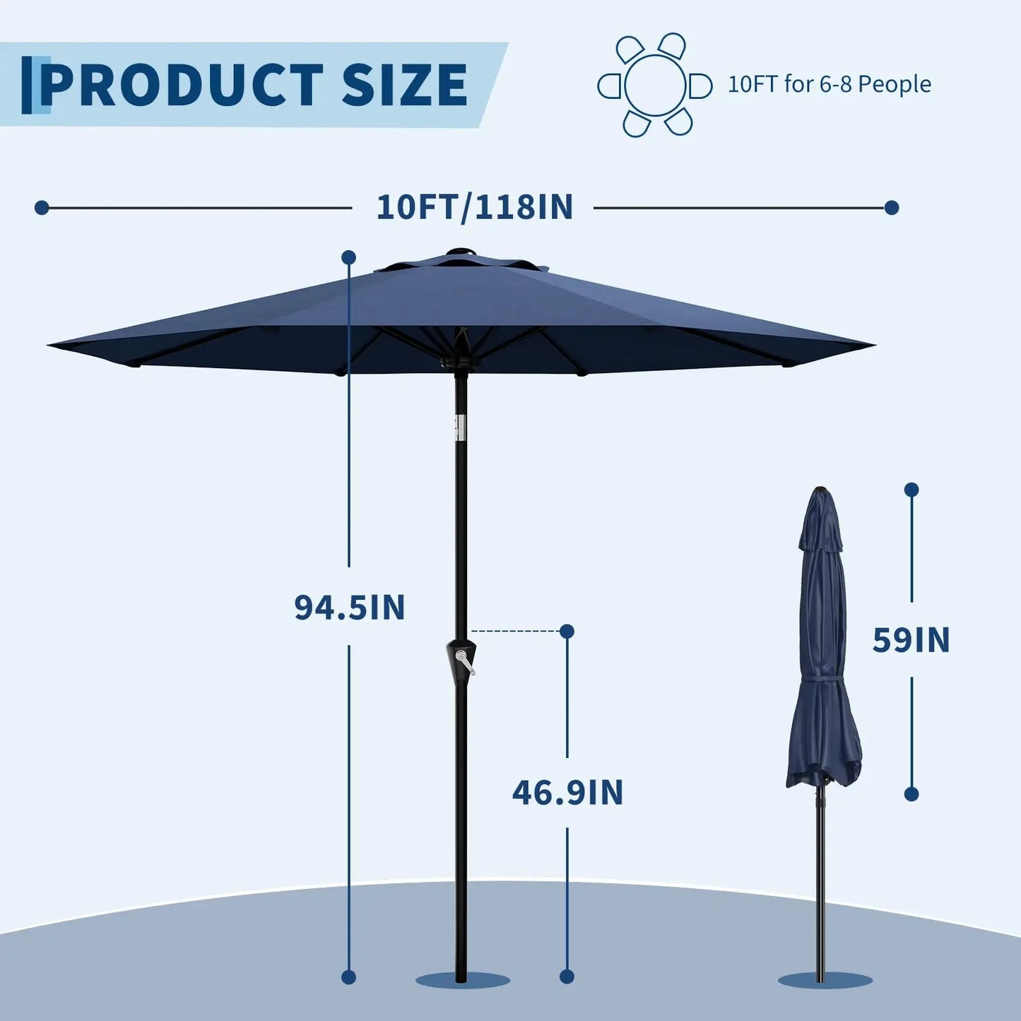 10 Foot Patio Market Umbrella With Crank Lift and Tilt Waterproof