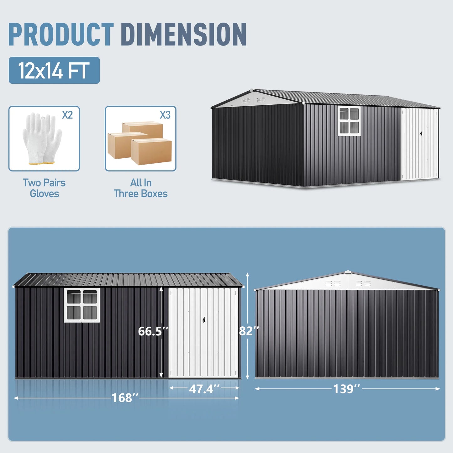 VIWAT 10x12 To 12x14 Ft Outdoor Metal Storage Shed With Lockable Window