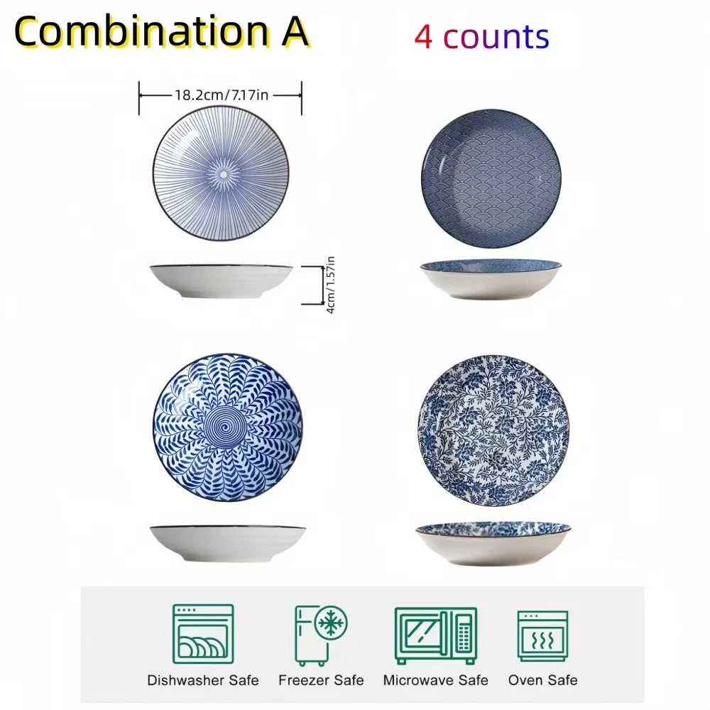 Japanese Ceramic Tableware Set 4 Piece Round Snack Plates For Home Dining