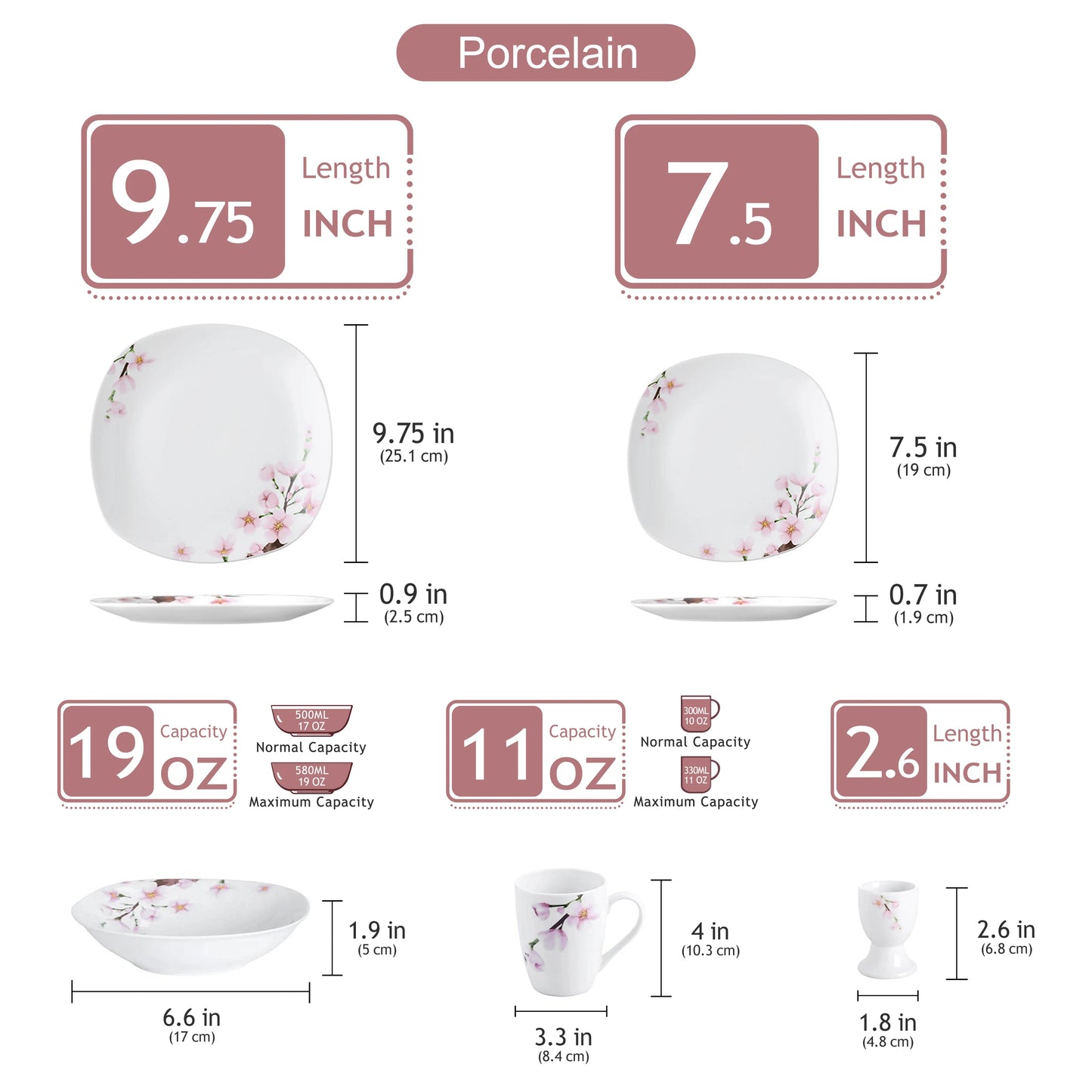 Veweet Annie 30 Piece Porcelain Dinnerware Set Floral Pink Service For 6